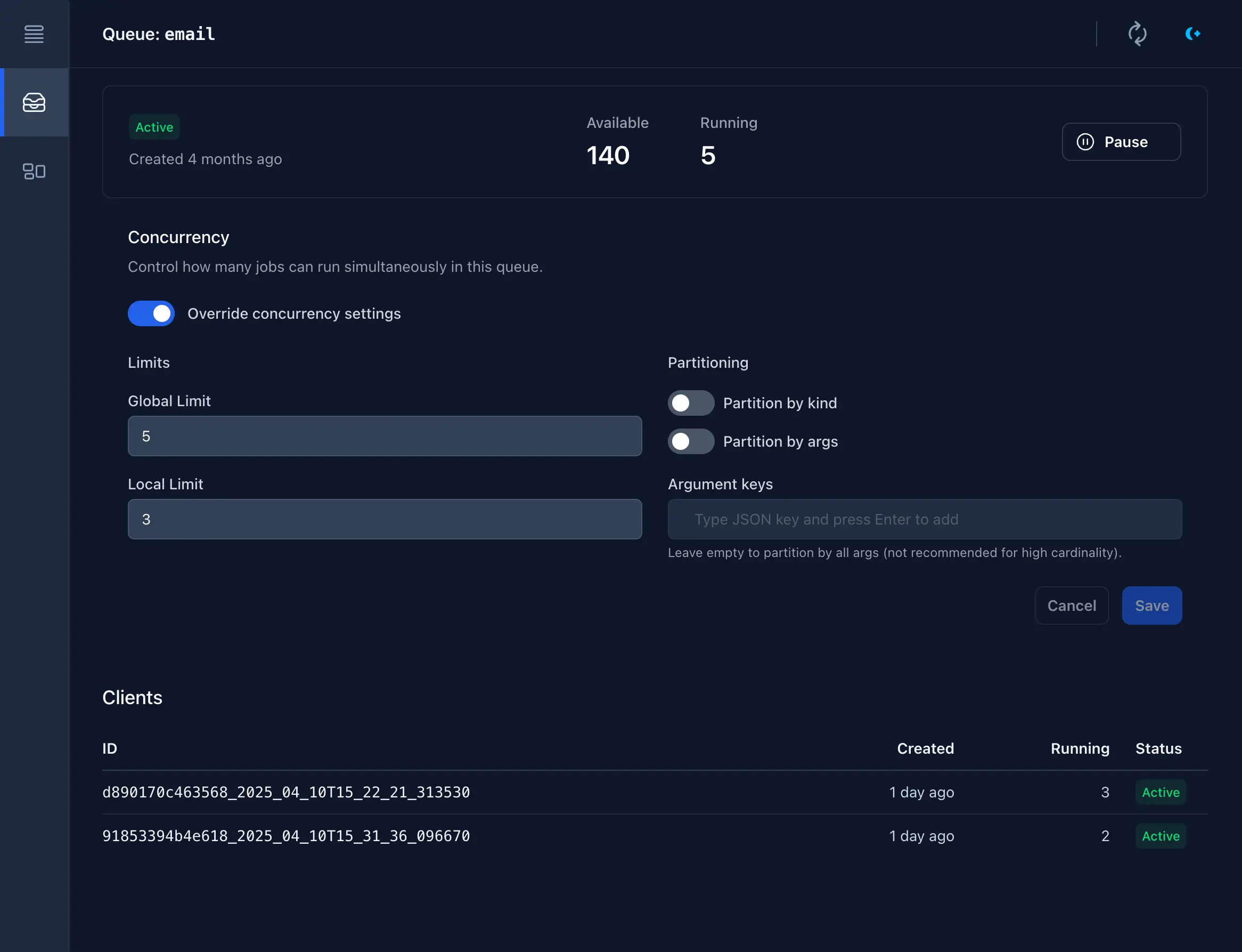 Queue detail page